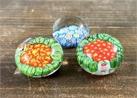 Three Glass Paperweights - Smaller in Size