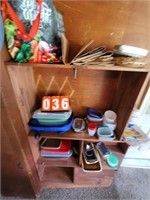 pyrex and tupperware shelf