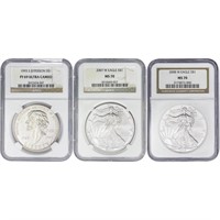 1993-2008 [3] US Varied Silver Dollars NGC