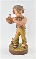Vintage Schmid-Linder Wood Carving Flute Boy