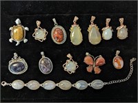 13 Antique Chinese Inset Stone Jewelry Pieces