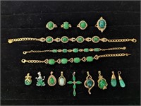 Antique Chinese Green Inset Stone Jewelry Pieces