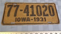 Iowa 1931 License plate