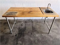 BUTCHER BLOCK TOPPED 6' WORK TABLE W HAND SINK