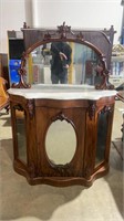 VICTORIAN WALNUT MARBLE TOP CREDENZA