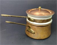 Copper, Porcelain and Brass Double Boiler