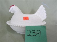 Milk Glass Hen on Nest (7"W x 5"H)