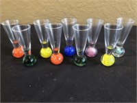 9 art glass cordials multi colored