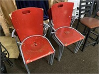 Qty (6) Vintage Red Wood & Metal School Chairs