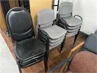 Qty (9) Grey Plastic & (3) Black Stacking Chairs