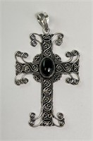 Large Alpaca Black Onyx Cross Pendant 13 Grams