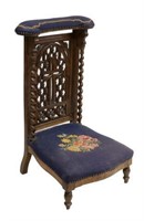 FRENCH CARVED OAK & NEEDLEPOINT PRAYER CHAIR