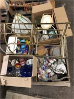 PALLET--FOOD GRINDERS, TINS, TOYS, LAMP, CHROME