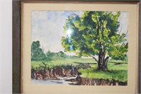 Framed & Matted River Landscape Watercolor