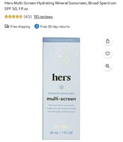 MSRP $17 Hers Mineral Sunscreen Exp 2/24