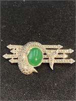 Jade and marcasite dolphin pin