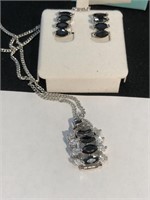 Black onyx and clear stone necklace and earring