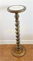 WOOD BARLEY TWIST STAND WITH MARBLE INSERT