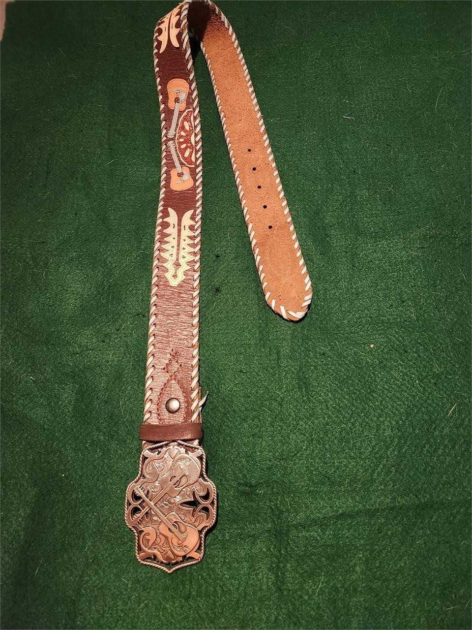 Vtg. Enmon Leather and Guitar Buckle