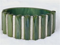 Vintage Green Marbled Bakelite Clamper Bracelet