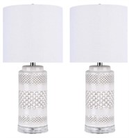 21" Off-White Ceramic Table Lamp, Cylinder