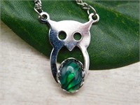 ABALONE OWL PENDANT NECKLACE ROCK STONE LAPIDARY S