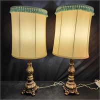 2 groovy matching metal lamps with blue fringe