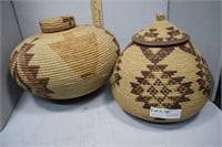 Two Swazi African Gethering Baskets With Lids