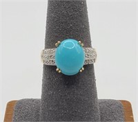 14k Yellow Gold LeVain Turquoise & Diamond Ring