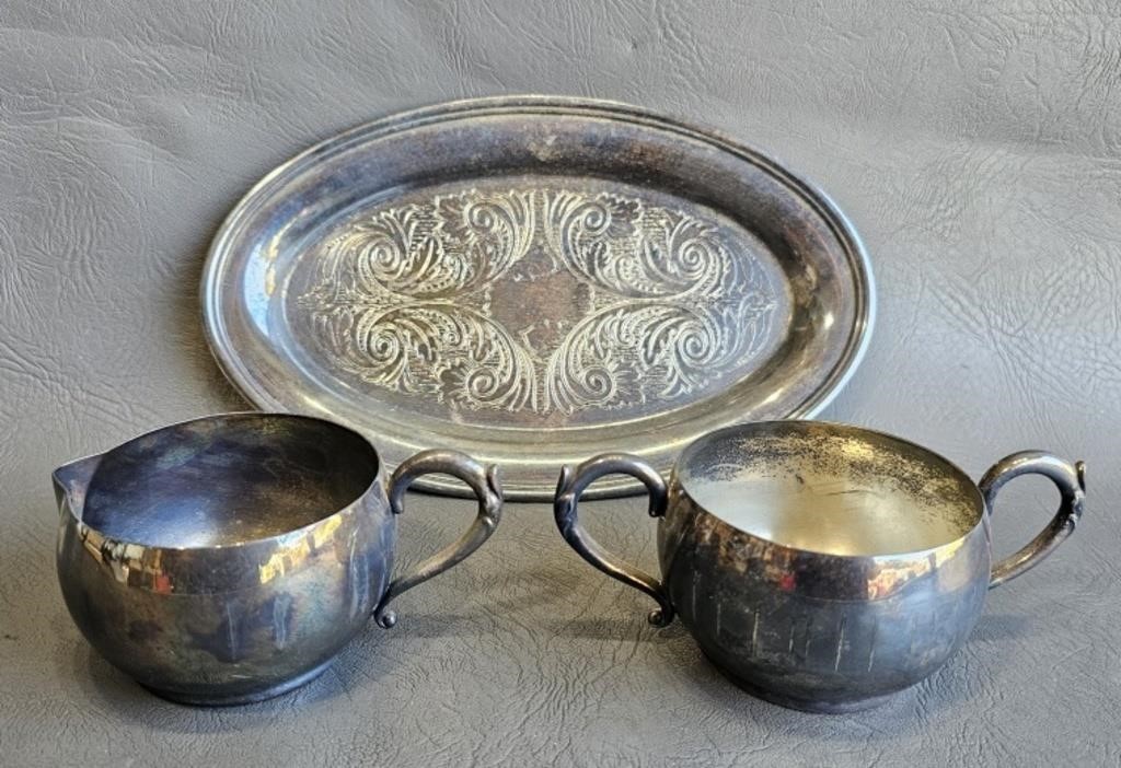 Silverplate Cream & Sugar w/Tray