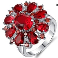 .925 Silver Jewelry Ring Dark Red Ruby Gemstone