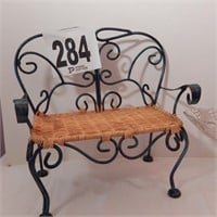 WICKER AND METAL DOLL BENCH 13 IN