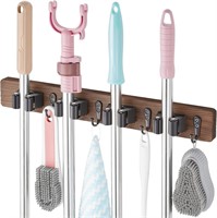 Broom Holder Wall Mount with 5 Slots & 6 Hooks