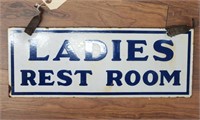 "Ladies Rest Room" Double-Sided Porcelain Sign
