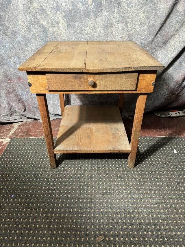 Antique Wooden Table with Drawer and Shelf