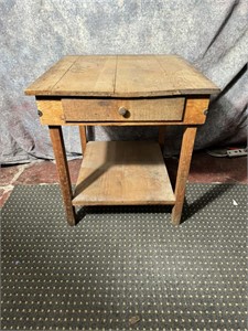 Antique Wooden Table with Drawer and Shelf