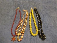 4 Necklaces Red, Black and Yellow