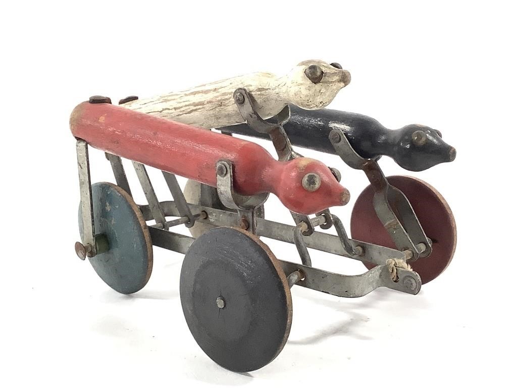 1920s Tinker Toys Pull Toy Racing Wood Dogs