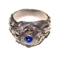 OLD RING MONGOOSE SNAKE FIGURAL BLUE CENTER STONE