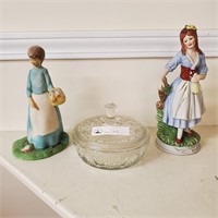 Avon Glass Candy Dish and 2 Statues