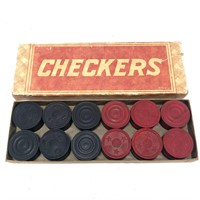 Vintage Wood Checker Games Pieces