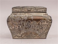 Chinese Silver Box Imperial Court Scene Carved