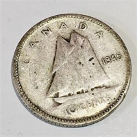 Silver 1945 Canada 10 Cent Coin