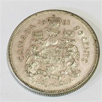Silver 1961 Canada 50 Cent Coin