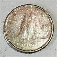 Silver 1955 Canada 10 Cent Coin