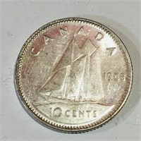 Silver 1953 Canada 10 Cent Coin