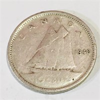Silver 1940 Canada 10 Cent Coin
