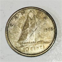 Silver 1958 Canada 10 Cent Coin