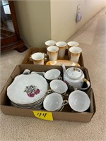 2 flats hand painted tea set - cups
