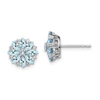 Sterling Silver-Diamond and Aquamarine Earrings